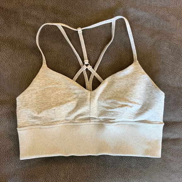 ALO Yoga Other - Alo Yoga Wild Thing Bra Dove Grey Heather Ribbed Strappy Sports Bra Medium